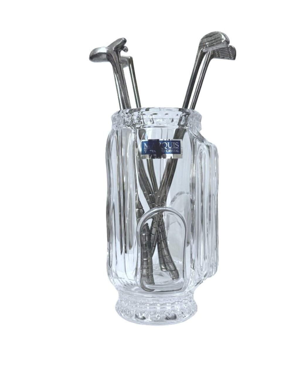 Marquis Waterford Crystal Golf Bag Holder W/ 6 Silver-Plated Golf Club Stirrers